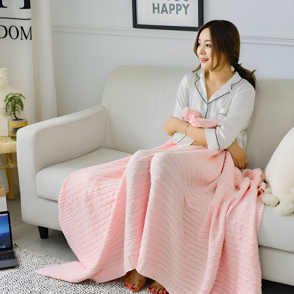 CozyWeave | Braid Knitted Cotton Throw Blanket
