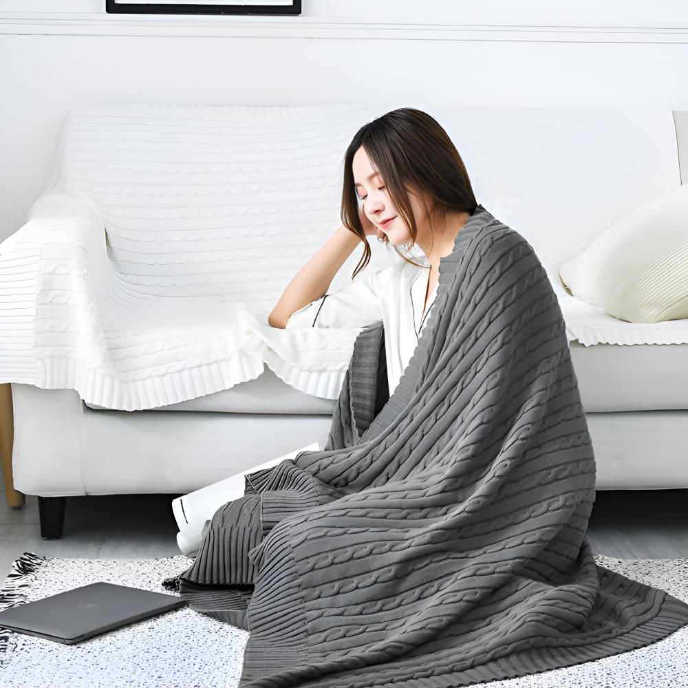 CozyWeave | Braid Knitted Cotton Throw Blanket