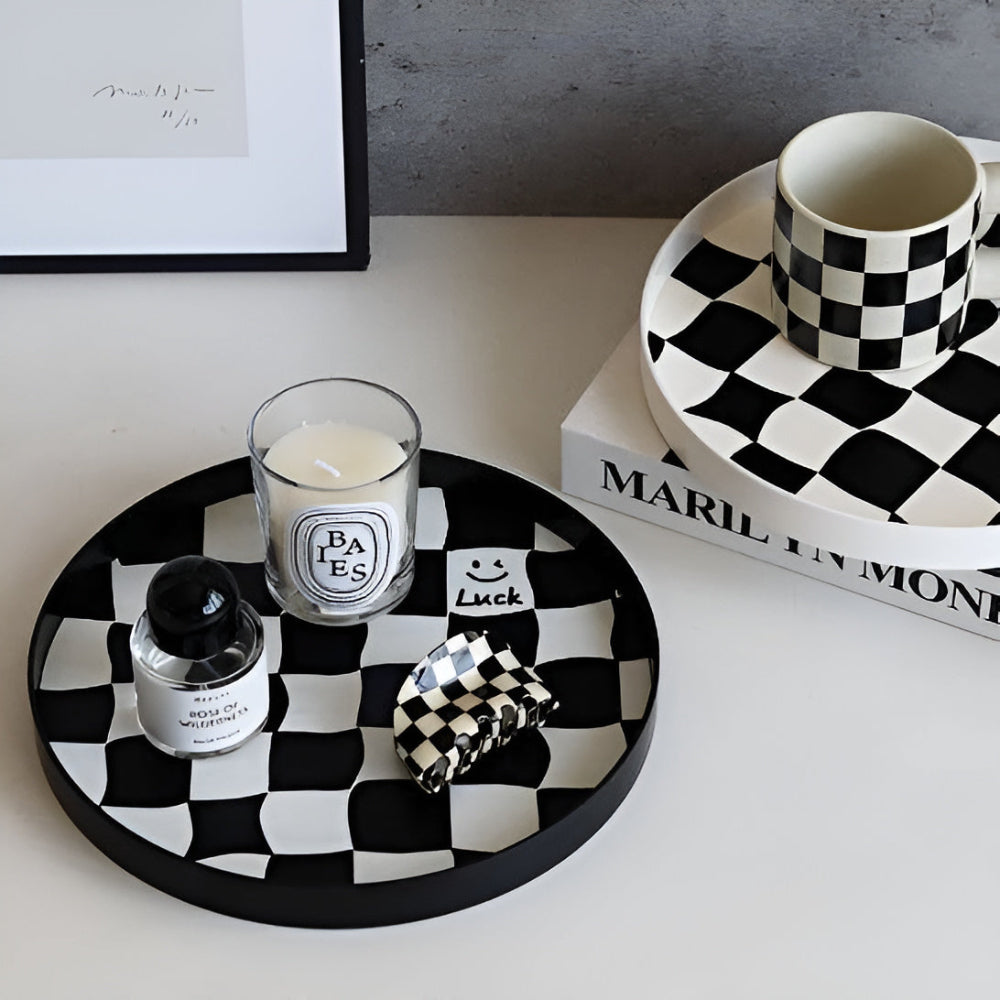 CheckerMate | Round Checkerboard Storage Tray