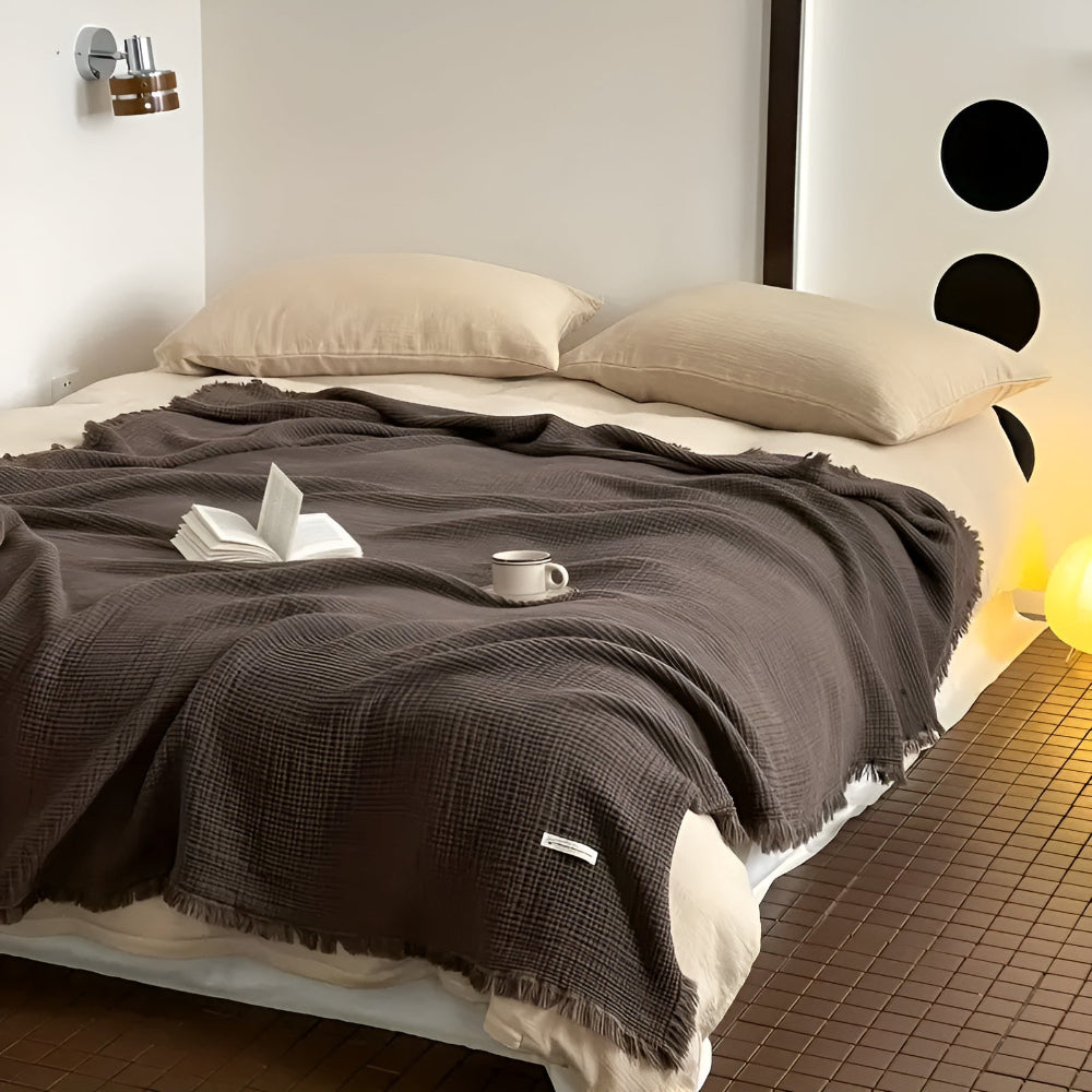 CozyNest | Cotton Crinkle Tassel Throw Blanket