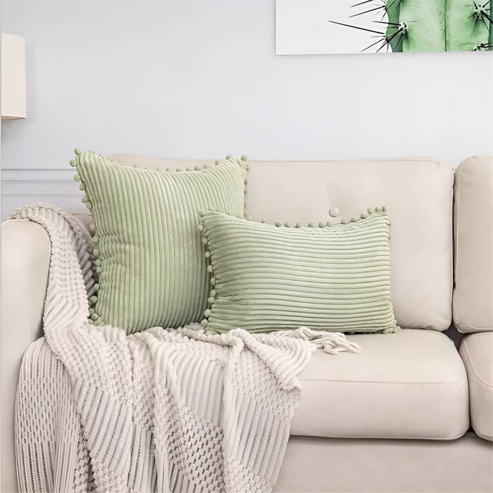 CozyNest | Plush Ribbed Pom-Pom Cushion Cover