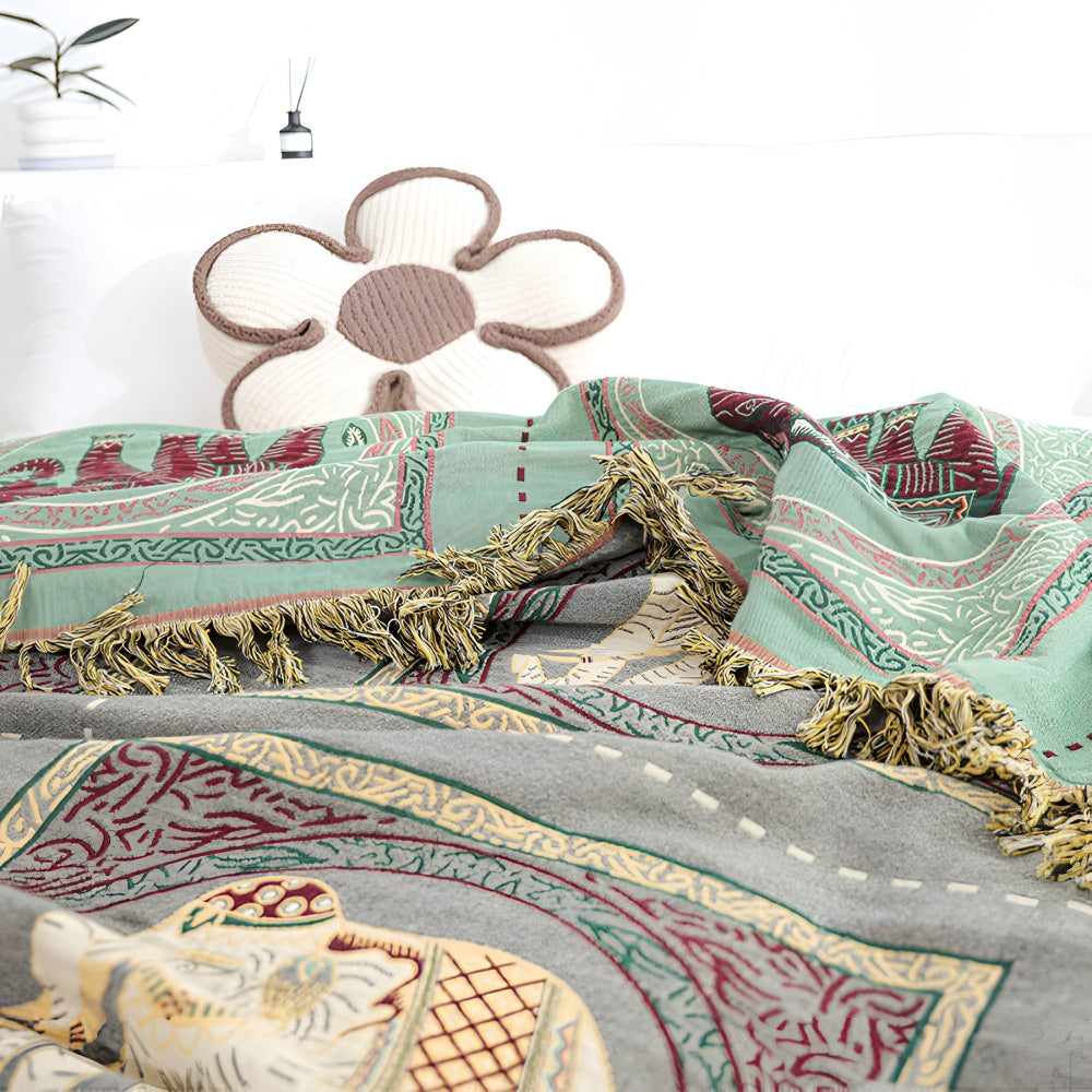 BohoHome | Bohemian Elephant Print Tassel Blanket