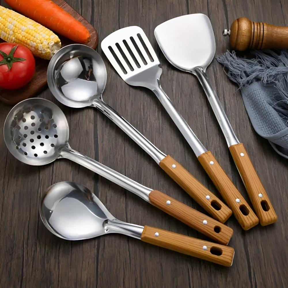 WoodGrip | Steel Kitchen Utensil Set 5-Piece
