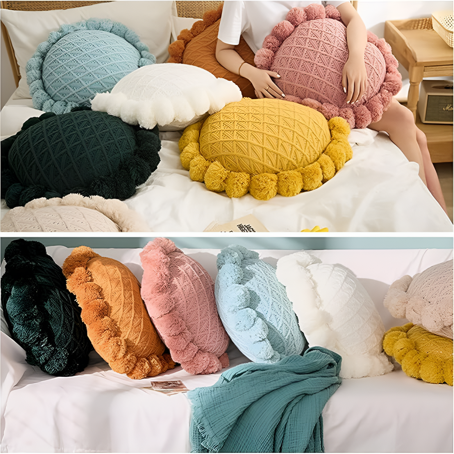 ChicDecor | Sunflower Pom-Pom Cushion Pillow