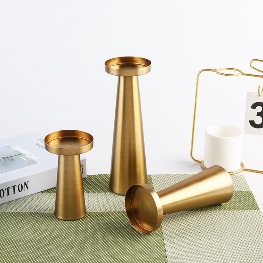 BrassGlow | Elegant Brass Candle Holders Set of 3