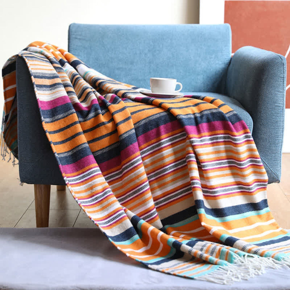 CozyHome | Rainbow Striped Tassel Throw Blanket