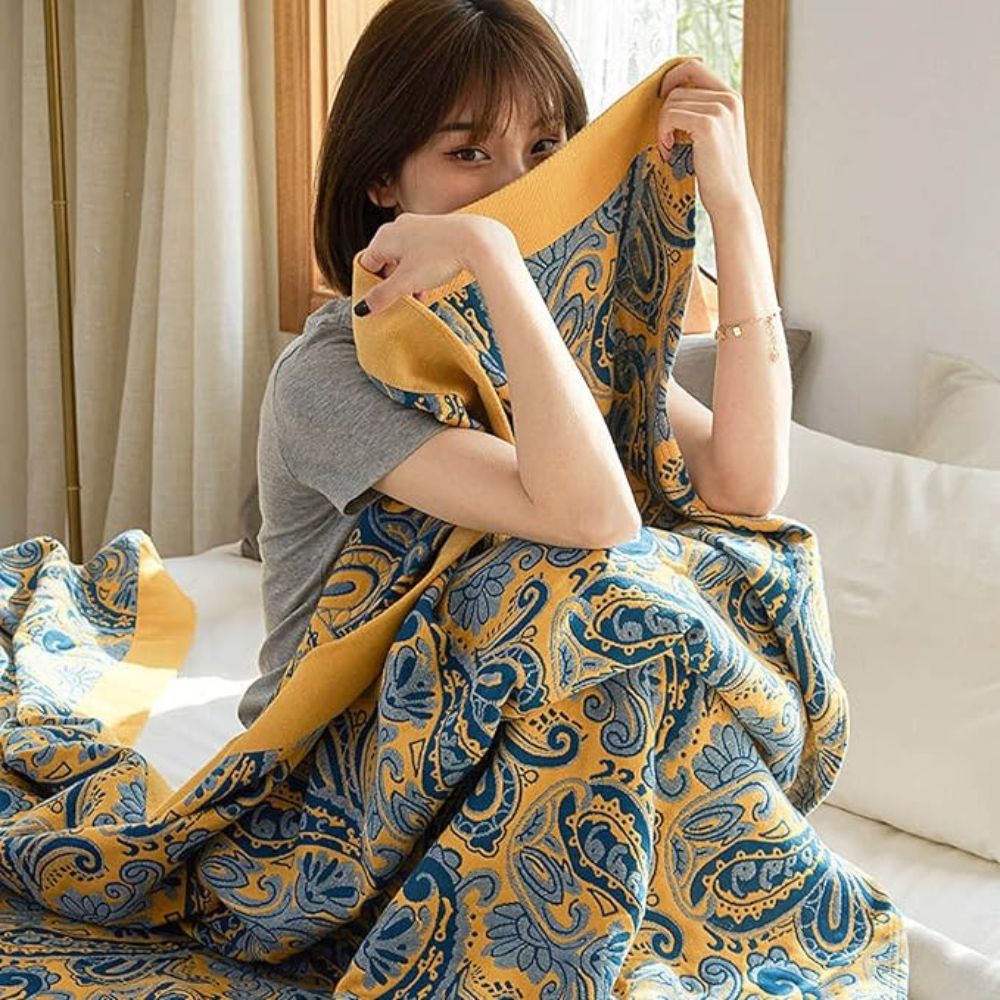AzureHome | Golden Retro Cotton Blanket