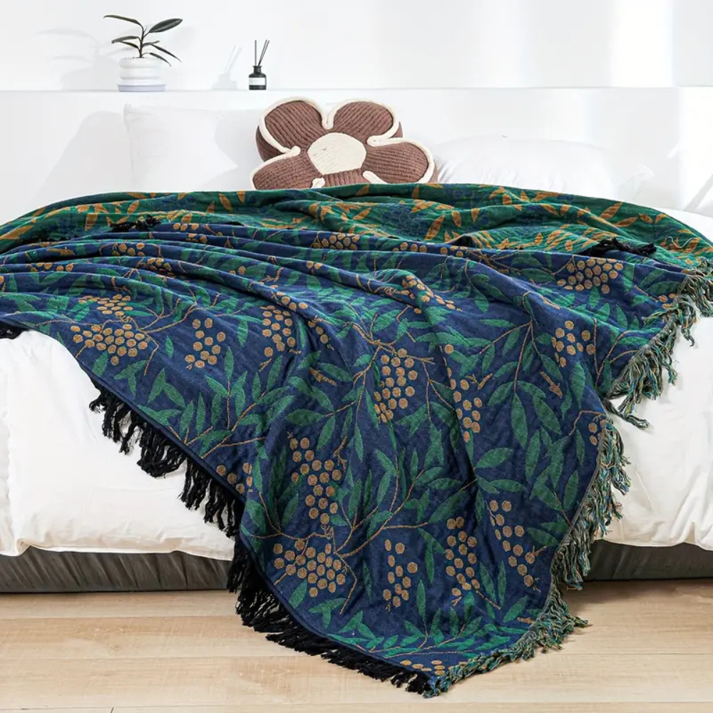 BegoniaCozy | Vibrant Begonia Fruit Tassel Blanket