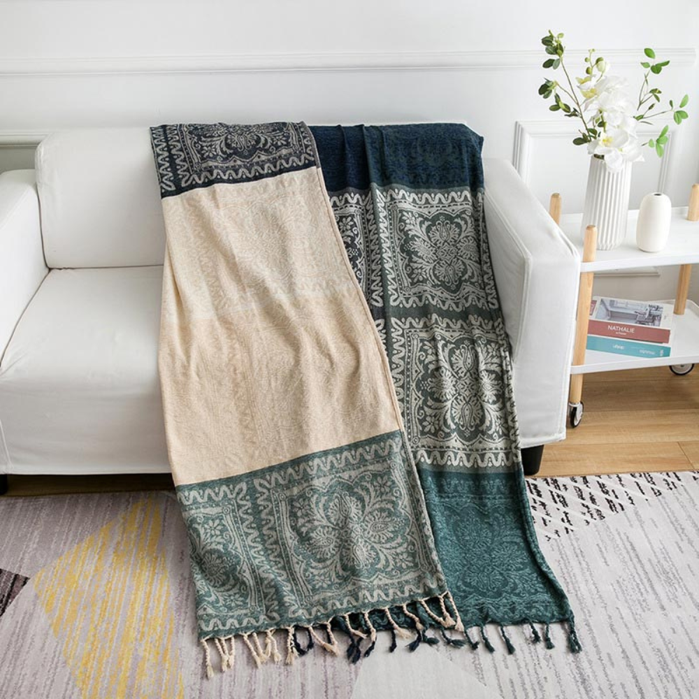 BohoCozy | Floral Tassel Knit Bohemian Blanket