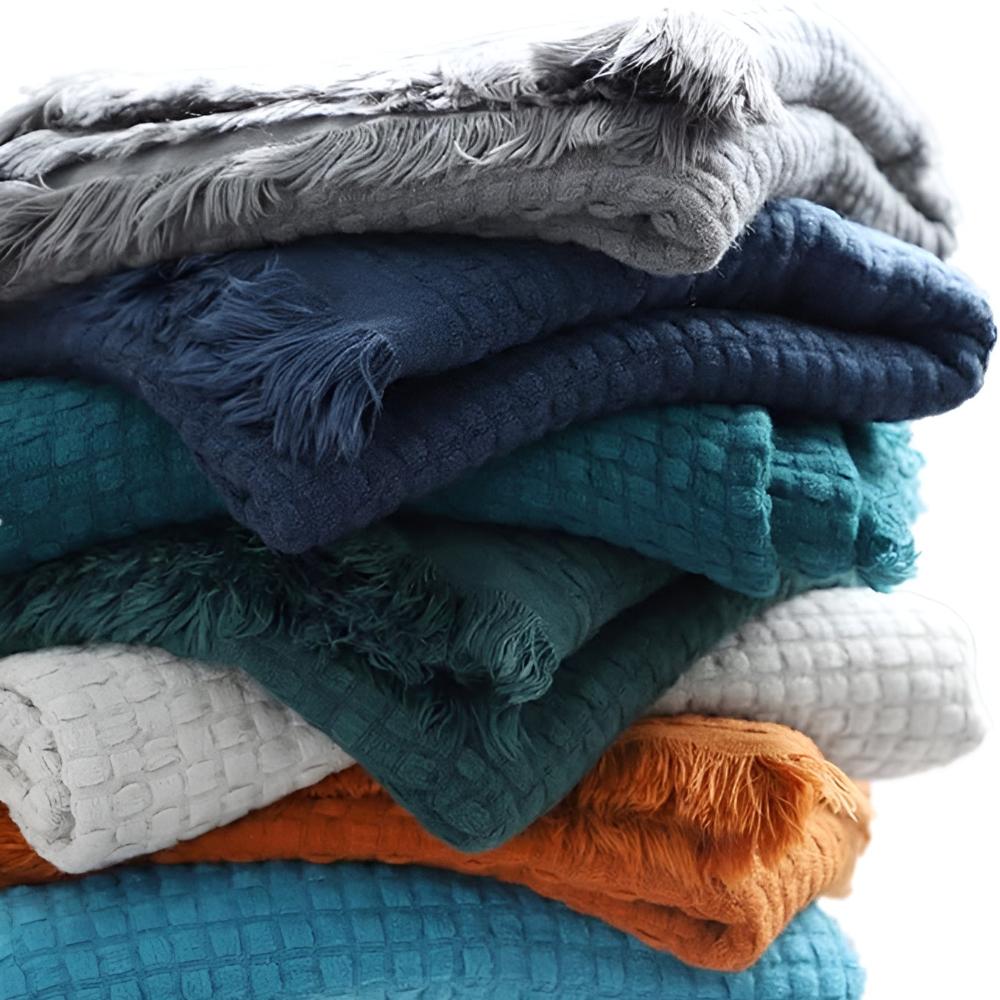 CozyNest | Waffle Weave Cotton Knitted Tassel Blanket