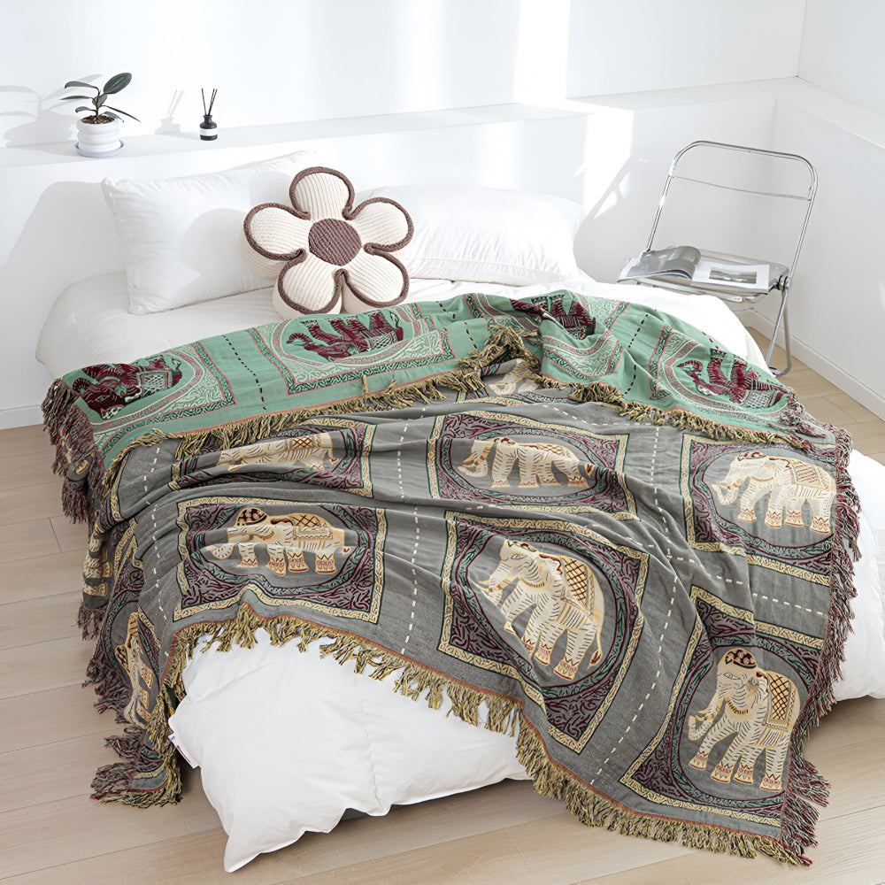BohoHome | Bohemian Elephant Print Tassel Blanket