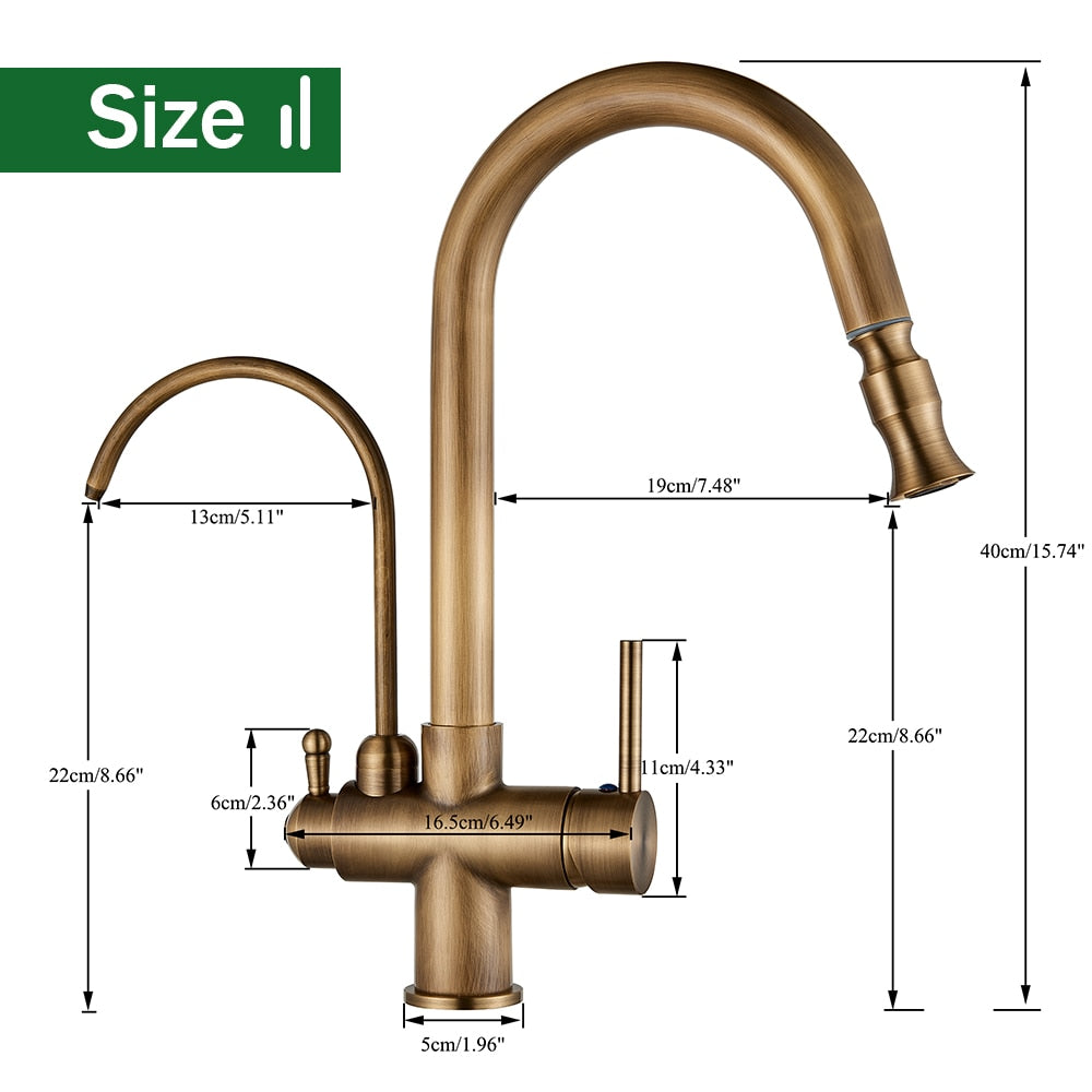 Aurelian | 2-in-1 Kitchen Faucet - Antique Brass Pull Out Tap