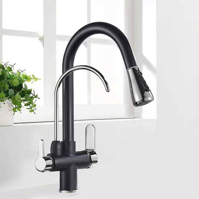 Aurelian | 2-in-1 Kitchen Faucet - Antique Brass Pull Out Tap