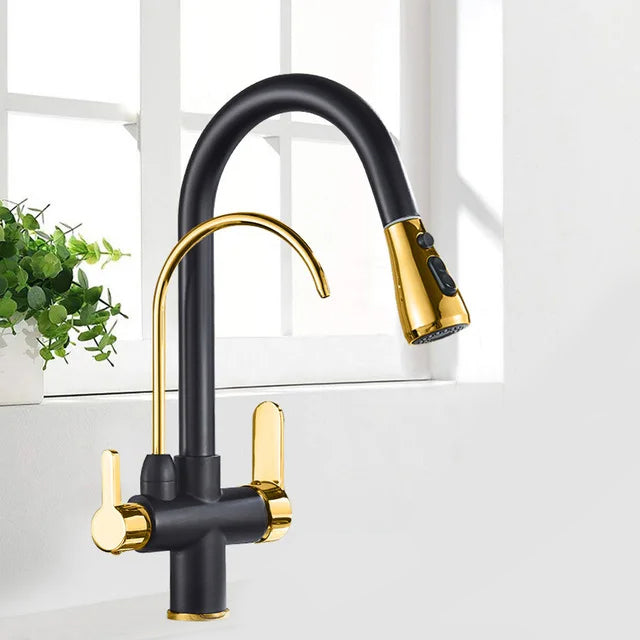 Aurelian | 2-in-1 Kitchen Faucet - Antique Brass Pull Out Tap