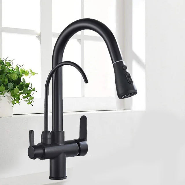 Aurelian | 2-in-1 Kitchen Faucet - Antique Brass Pull Out Tap
