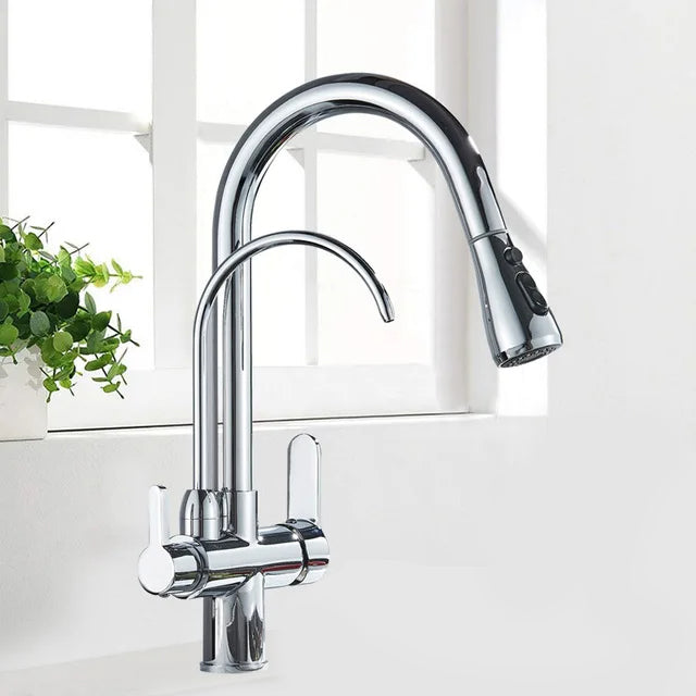 Aurelian | 2-in-1 Kitchen Faucet - Antique Brass Pull Out Tap