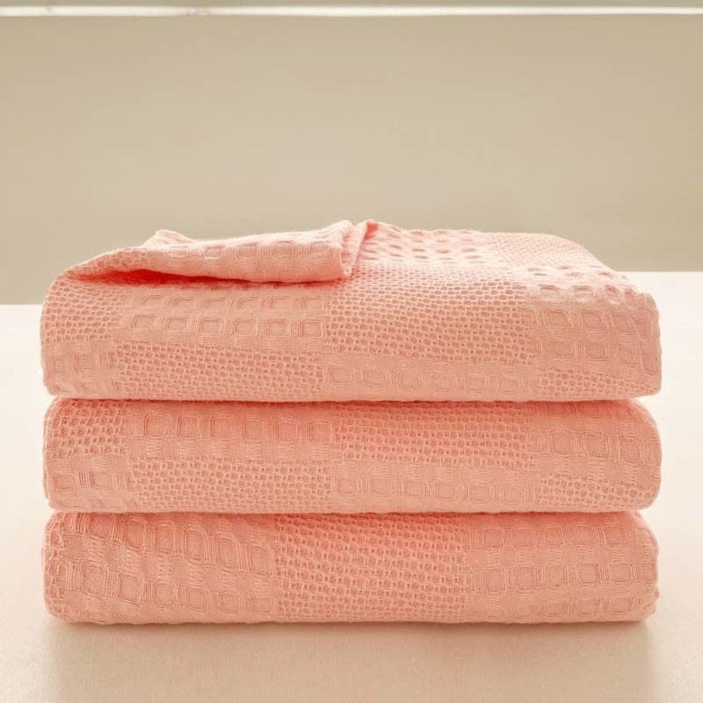 CozyHome | Blush Waffle Checkered Throw Blanket