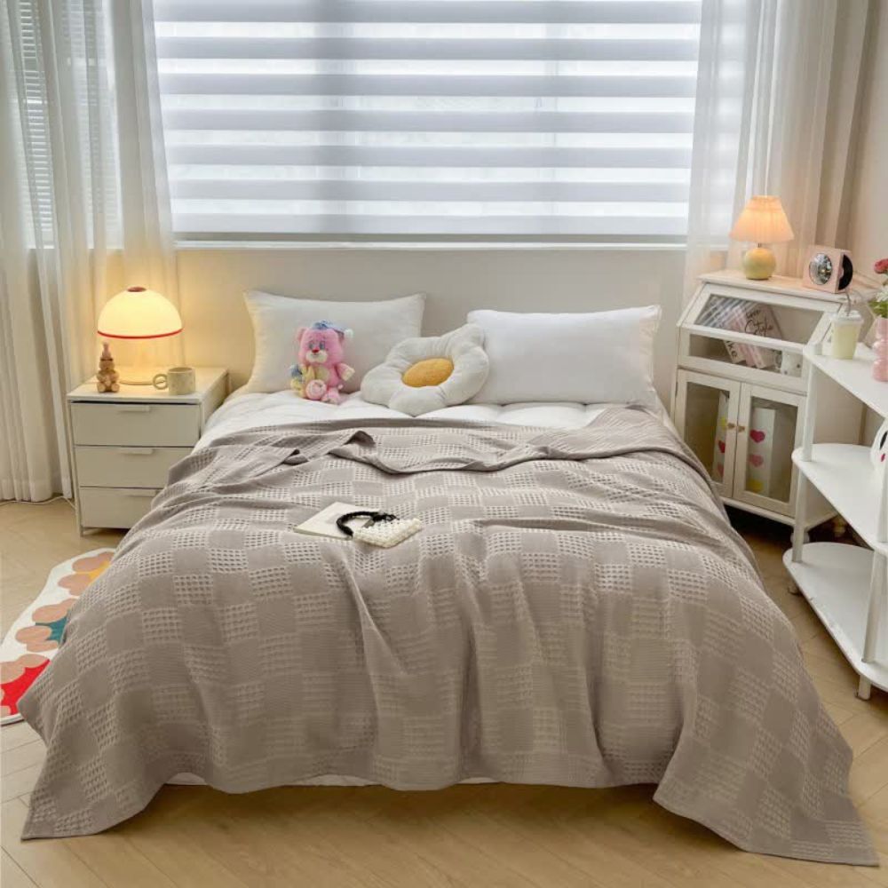 CozyHome | Blush Waffle Checkered Throw Blanket