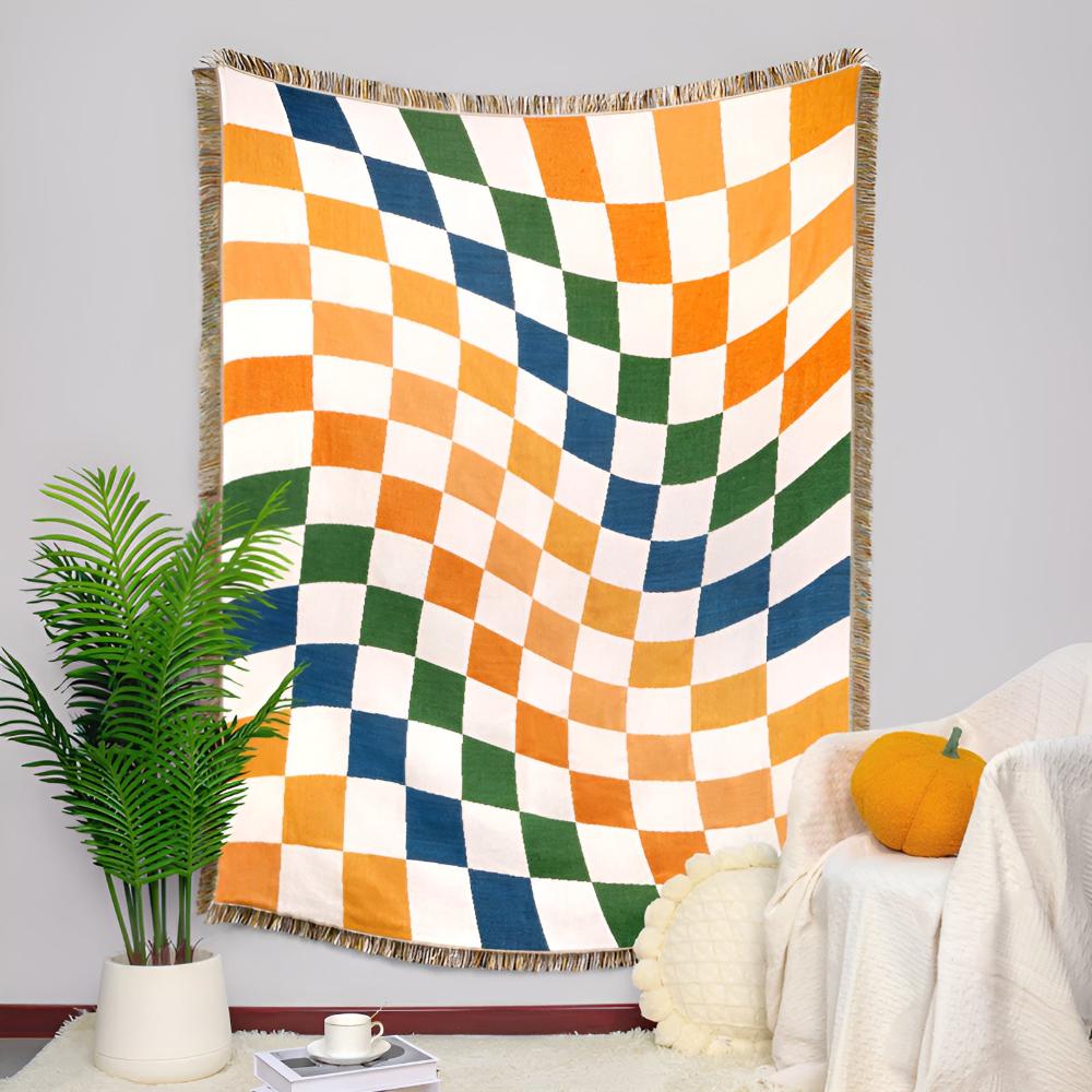 CozyWeave | Colorful Checkerboard Tassel Blanket