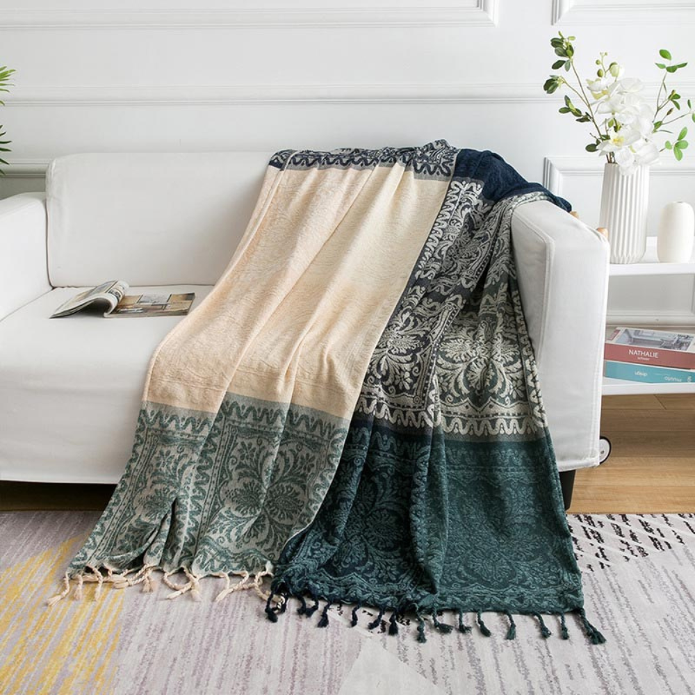 BohoCozy | Floral Tassel Knit Bohemian Blanket