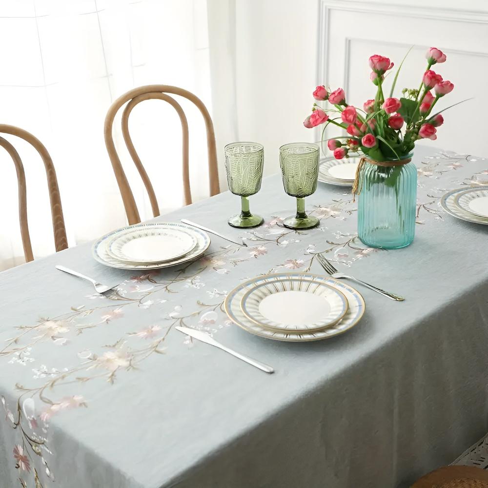 BlossomWeave | Elegant Floral Tablecloth For Dining Table