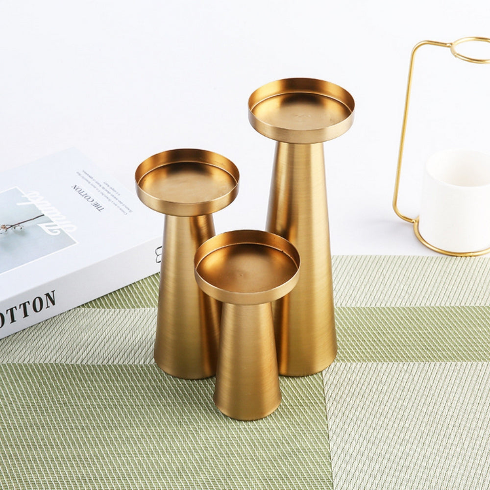 BrassGlow | Elegant Brass Candle Holders Set of 3