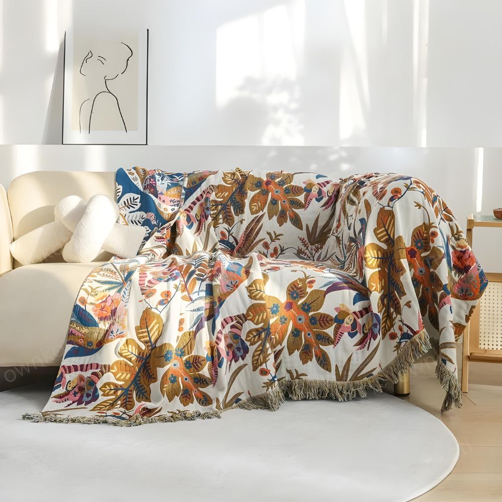 CozyNest | Vintage Floral Leaf Cotton Blanket