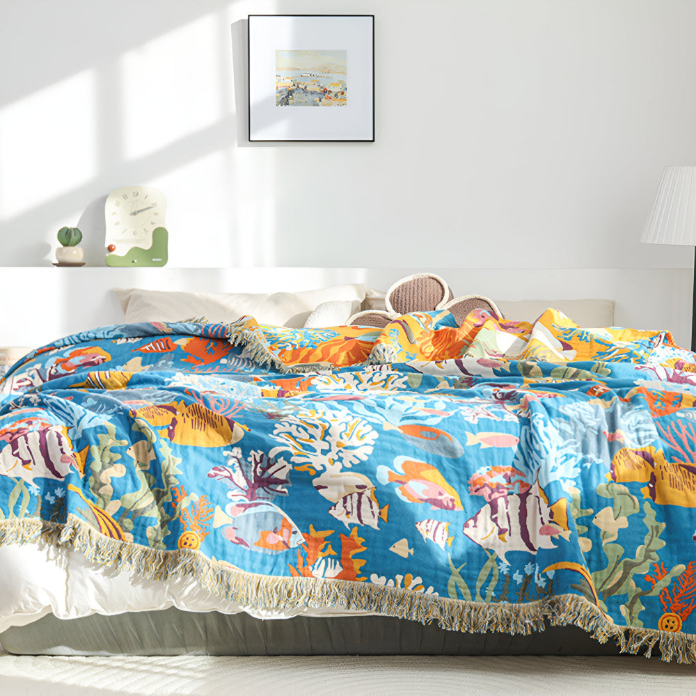 CoralDream | Underwater Coral Pattern Cotton Blanket