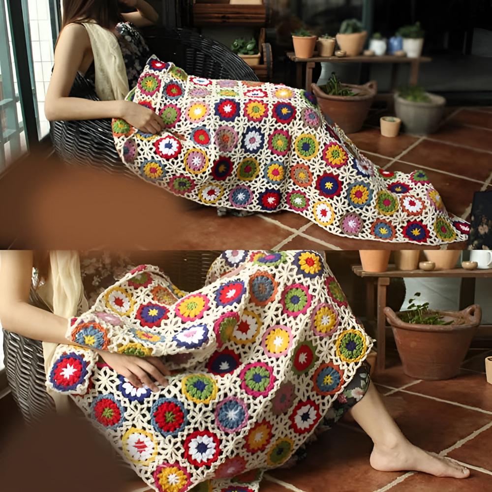 BloomingCraft | Crochet Flower Blanket For Home Decor