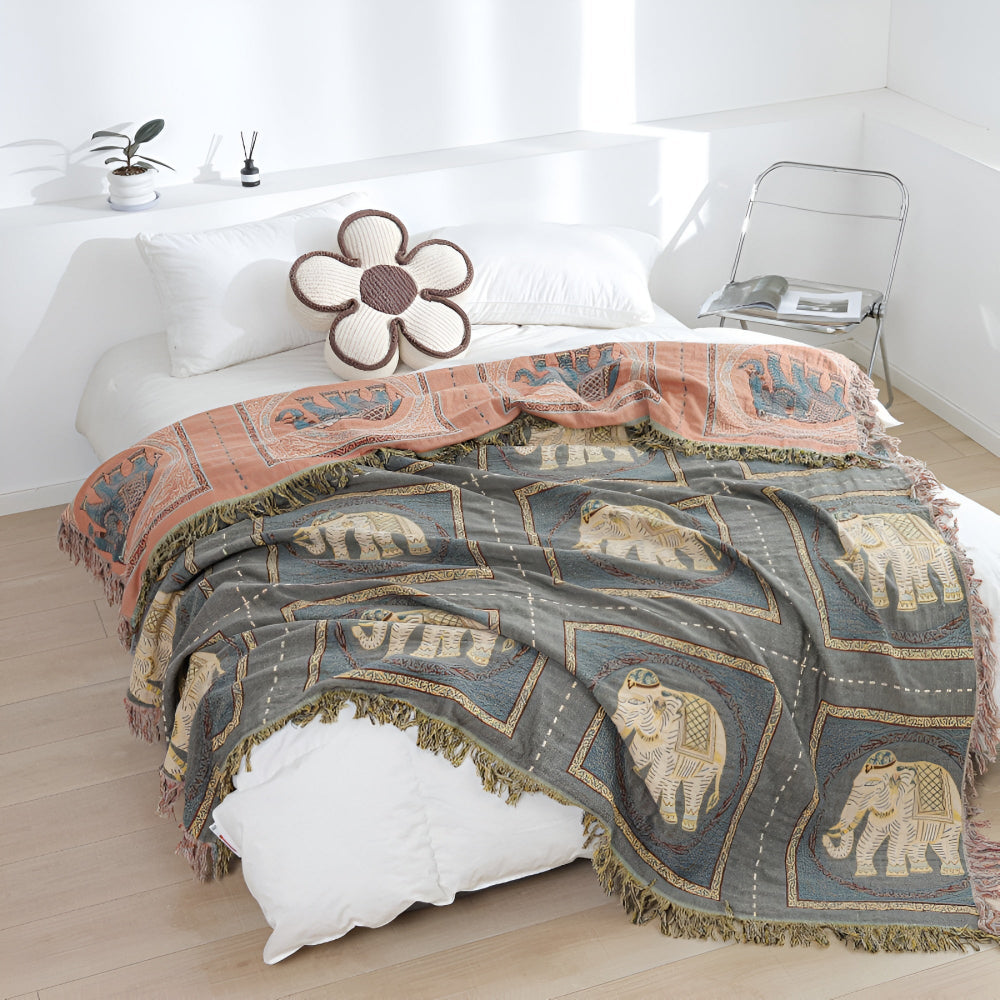 BohoHome | Bohemian Elephant Print Tassel Blanket