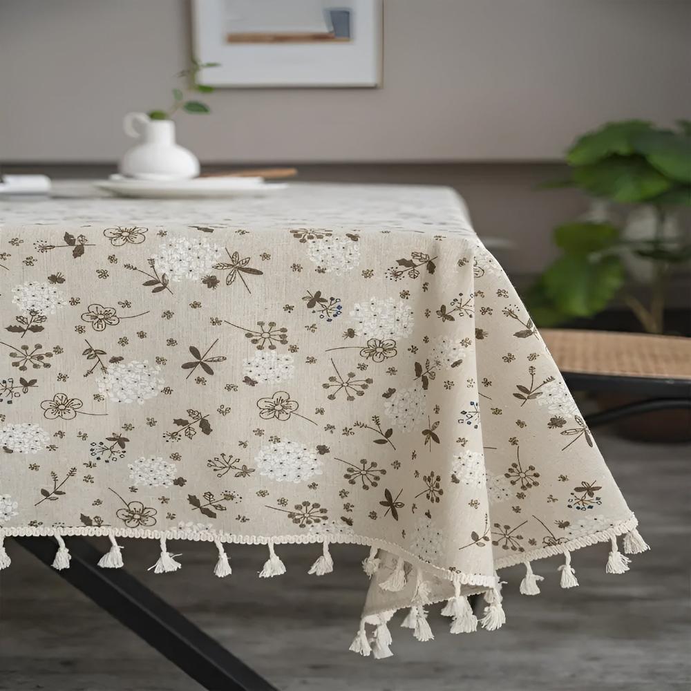 Dandelion | Beige Tassel Tablecloth For Dining Table Decor