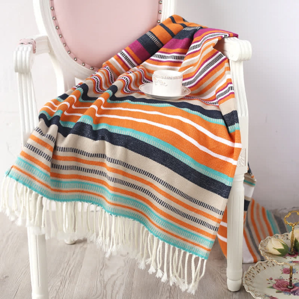 CozyHome | Rainbow Striped Tassel Throw Blanket