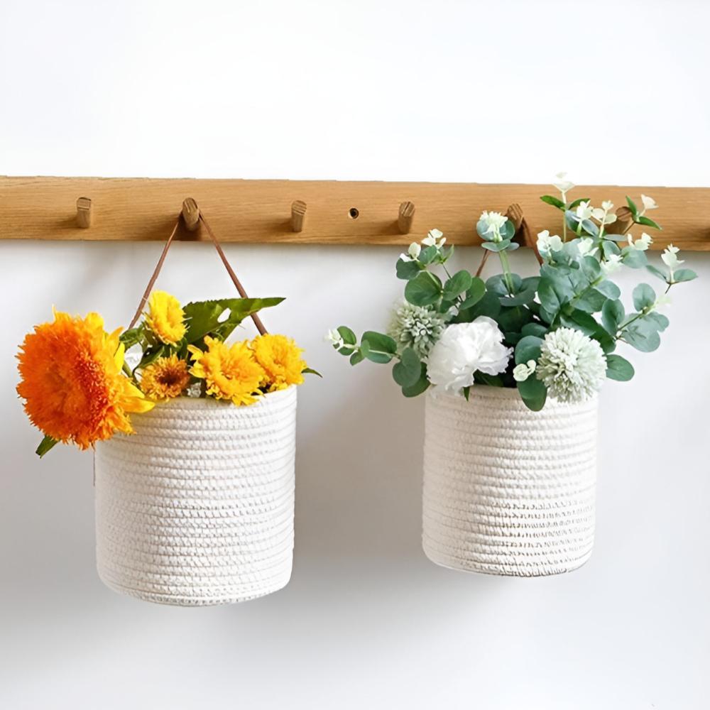 CozyNest | Woven Cotton Rope Hanging Basket 2pc Set