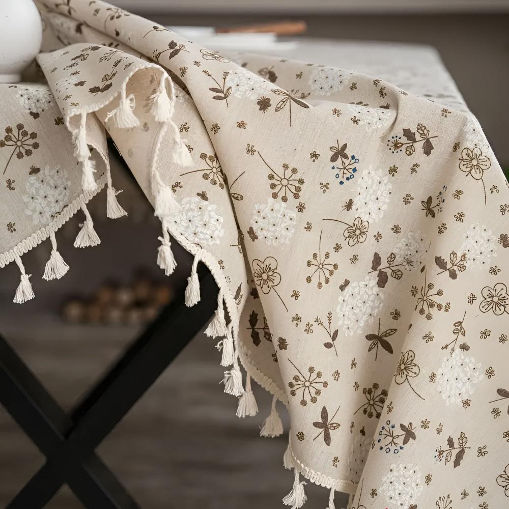 Dandelion | Beige Tassel Tablecloth For Dining Table Decor