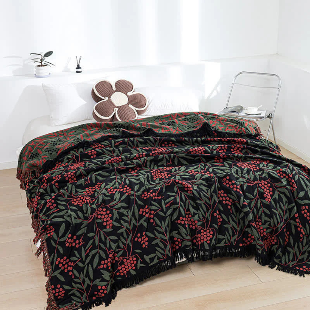 BegoniaCozy | Vibrant Begonia Fruit Tassel Blanket