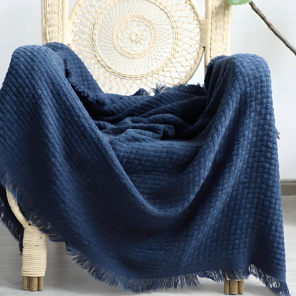 CozyNest | Waffle Weave Cotton Knitted Tassel Blanket
