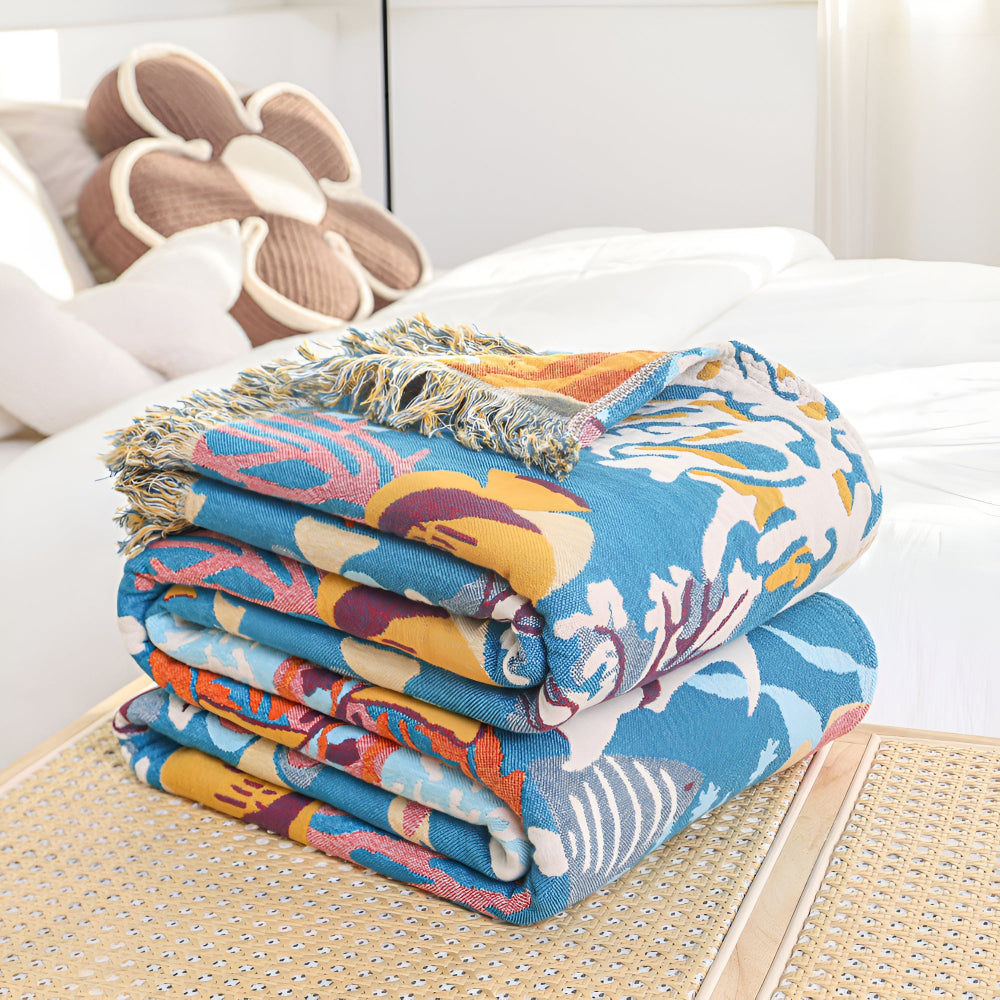 CoralDream | Underwater Coral Pattern Cotton Blanket