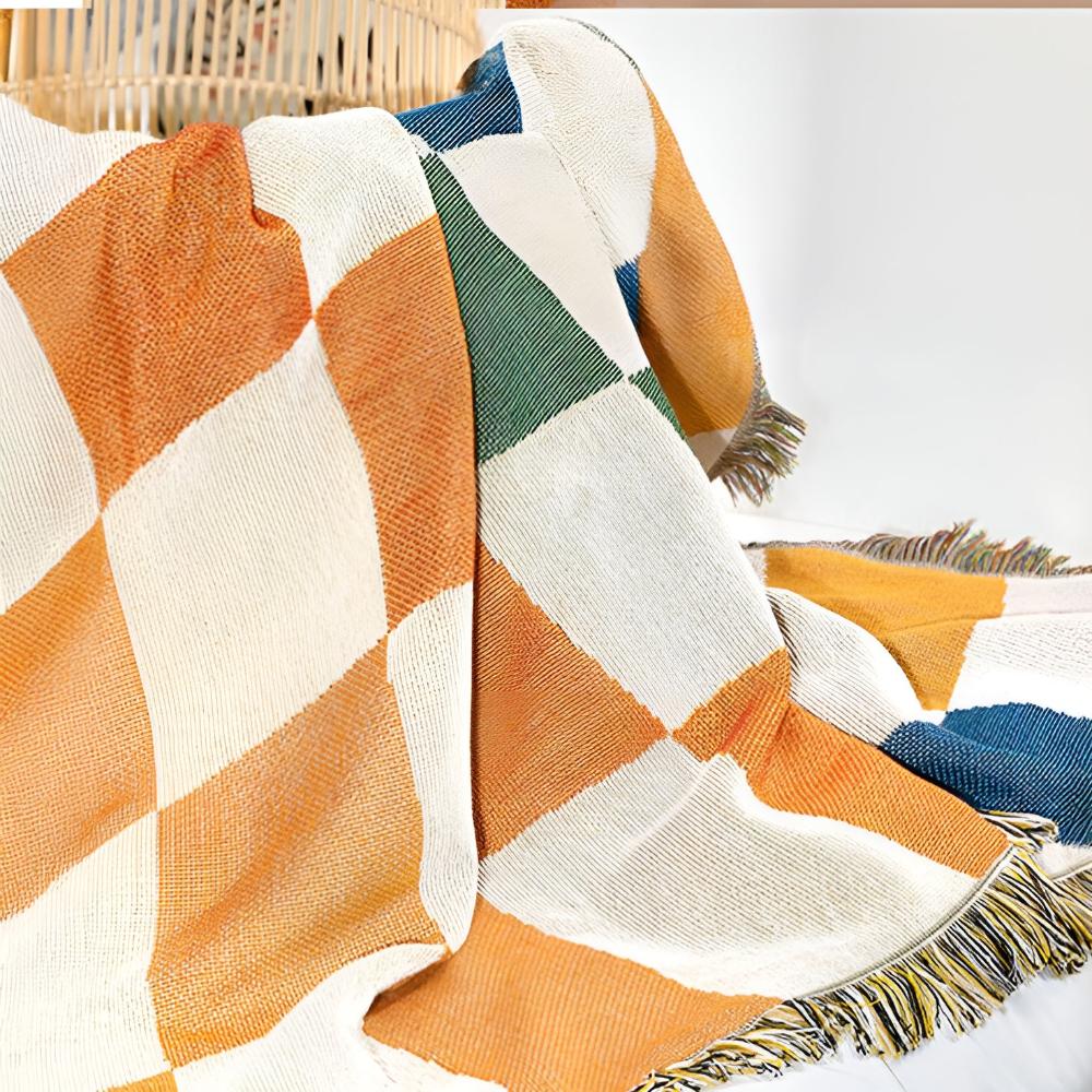 CozyWeave | Colorful Checkerboard Tassel Blanket