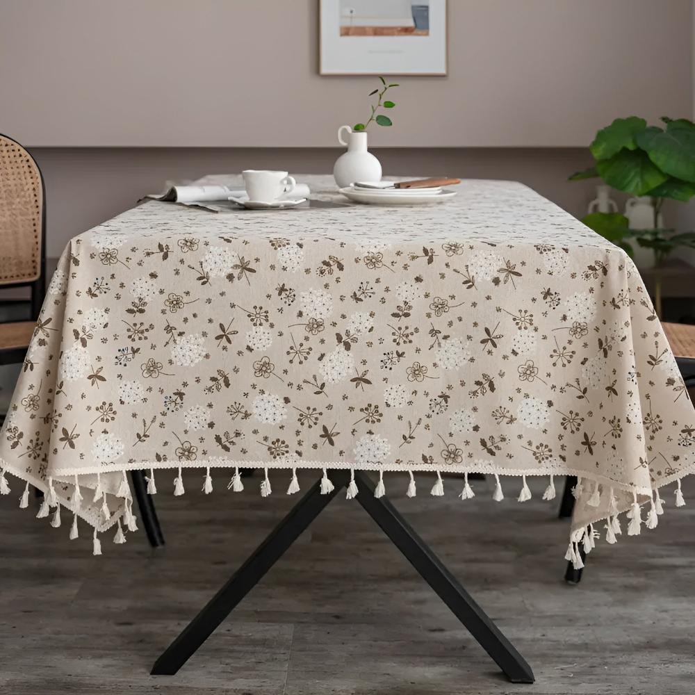 Dandelion | Beige Tassel Tablecloth For Dining Table Decor