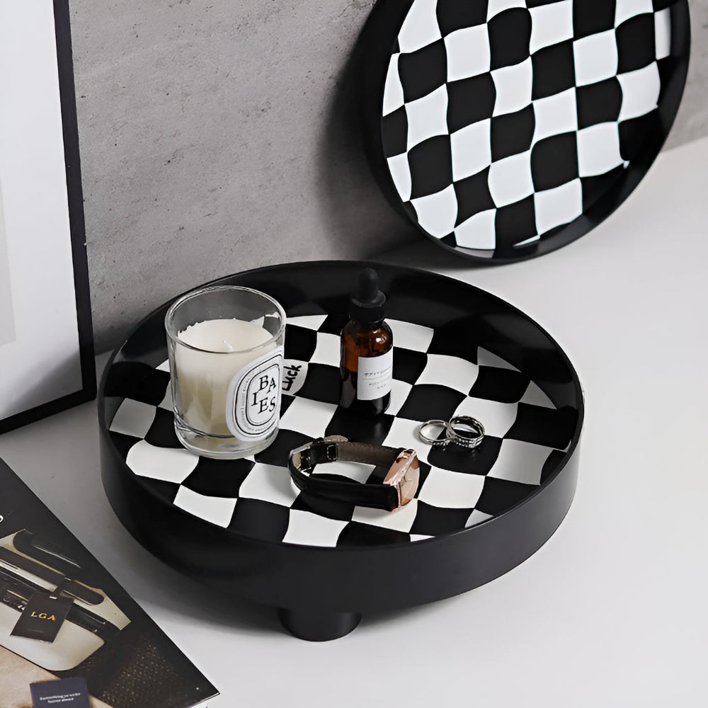 CheckerMate | Round Checkerboard Storage Tray