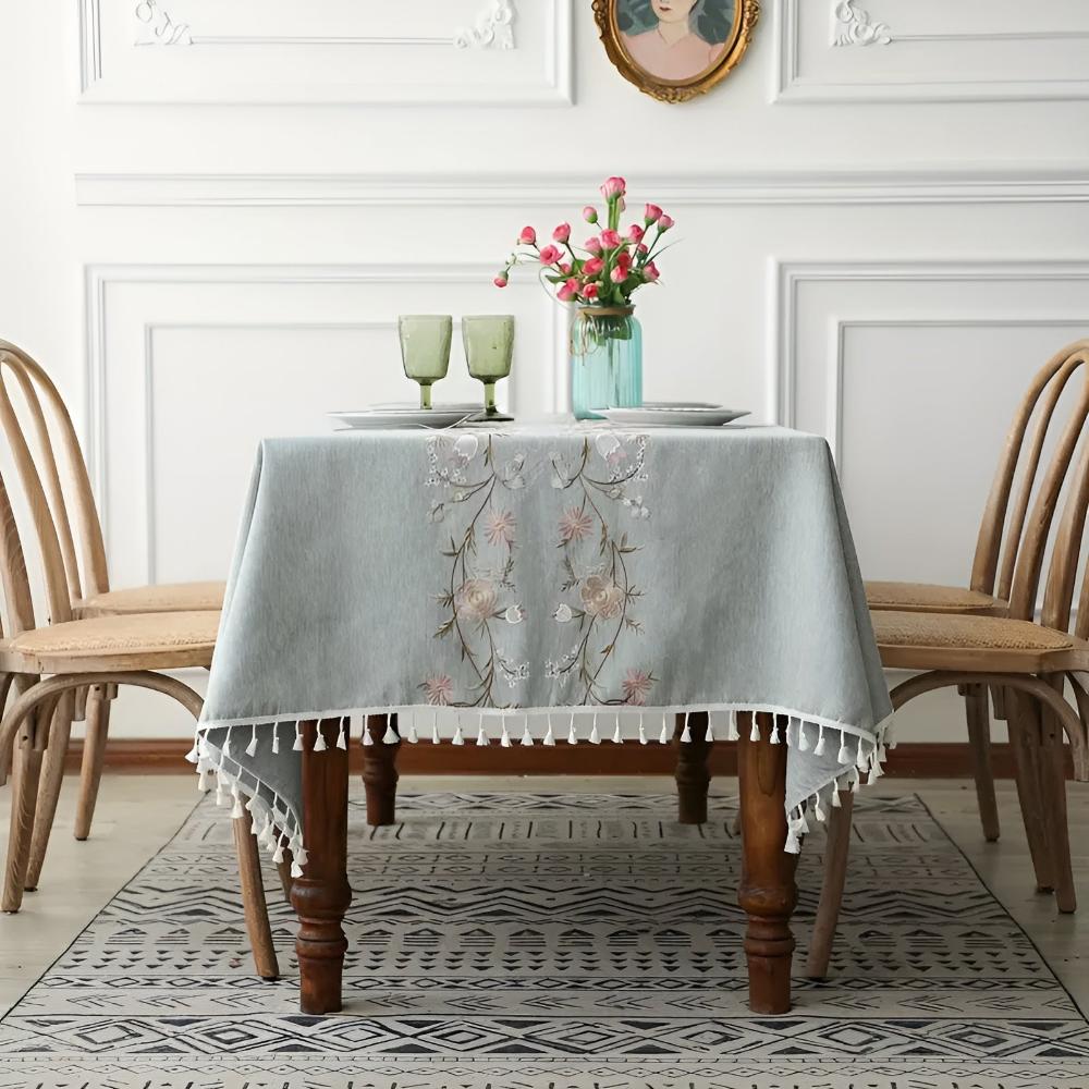 BlossomWeave | Elegant Floral Tablecloth For Dining Table