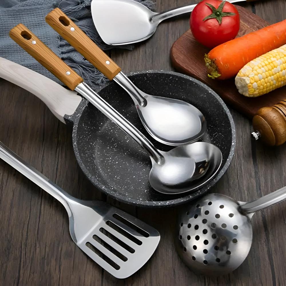 WoodGrip | Steel Kitchen Utensil Set 5-Piece