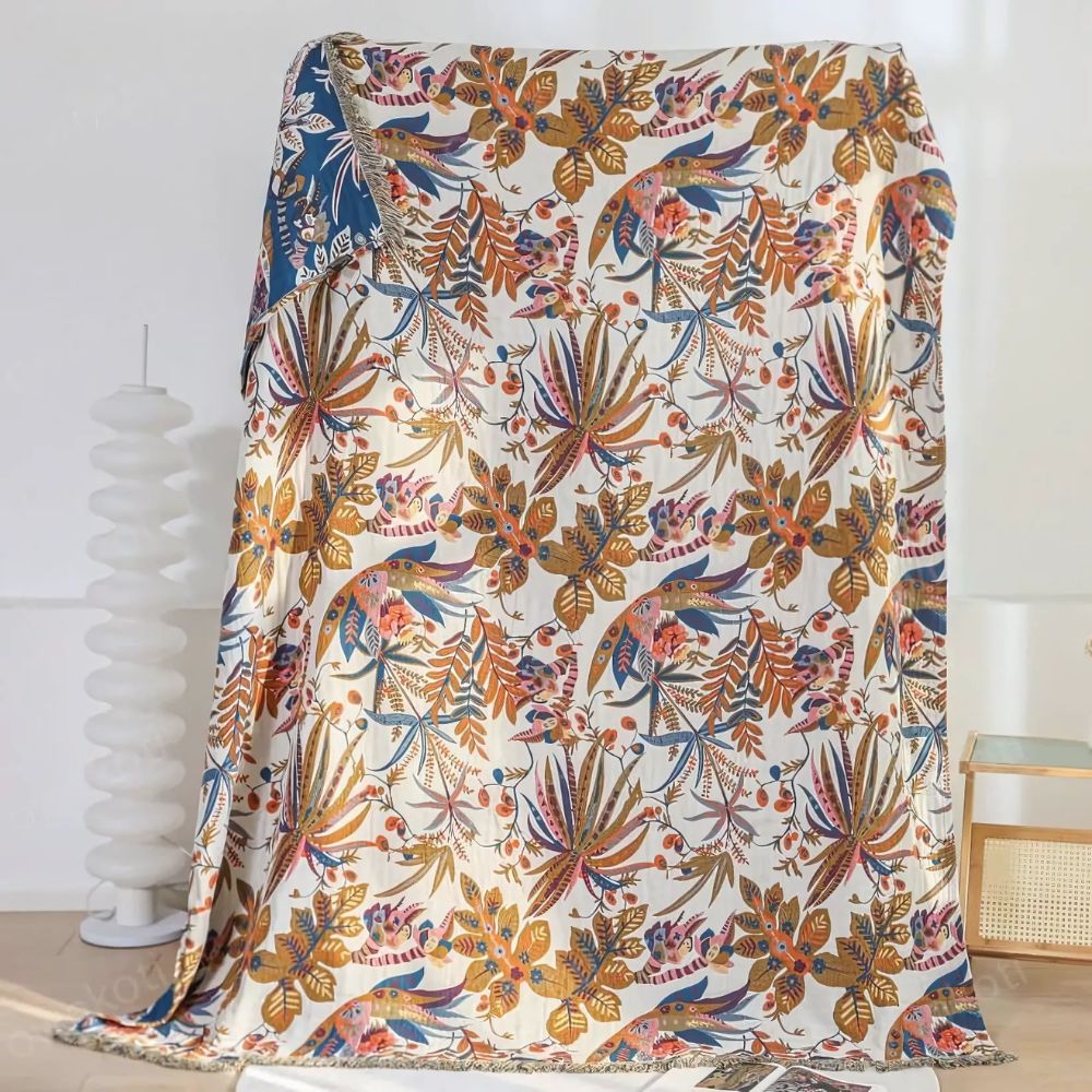 CozyNest | Vintage Floral Leaf Cotton Blanket