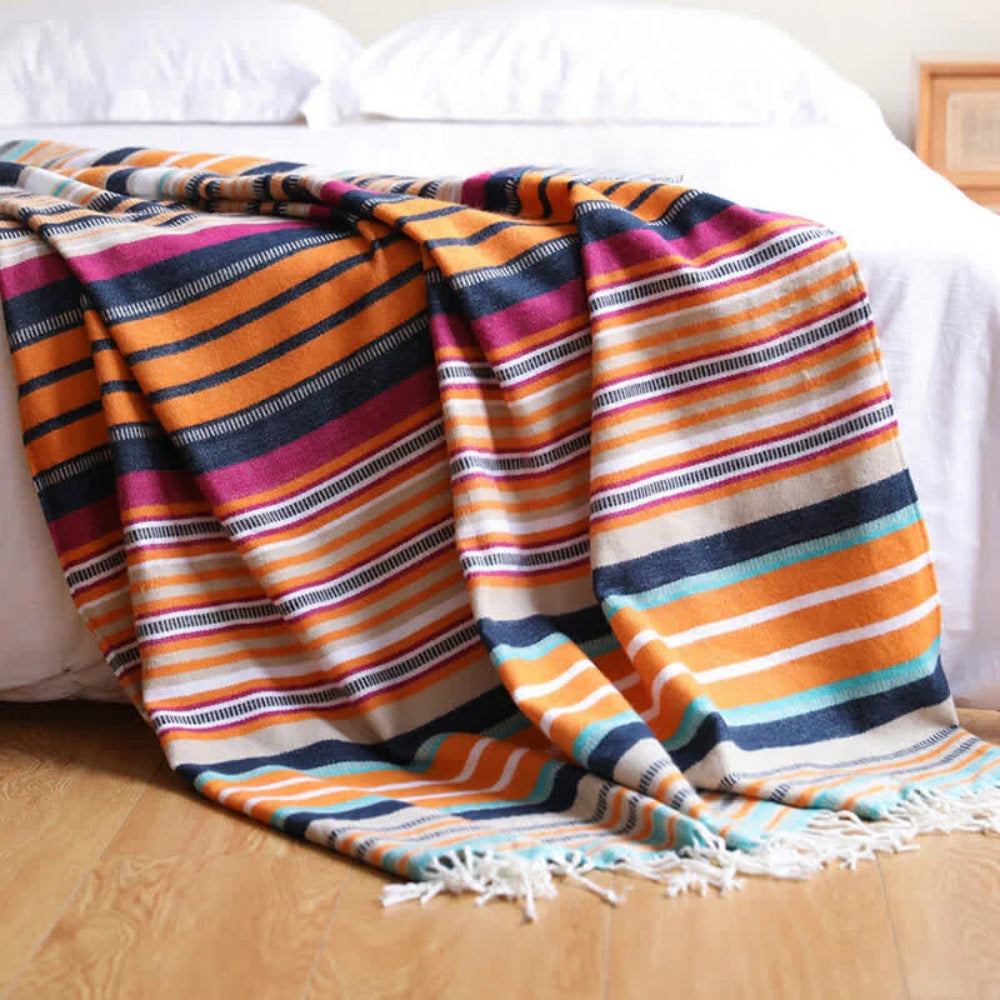CozyHome | Rainbow Striped Tassel Throw Blanket