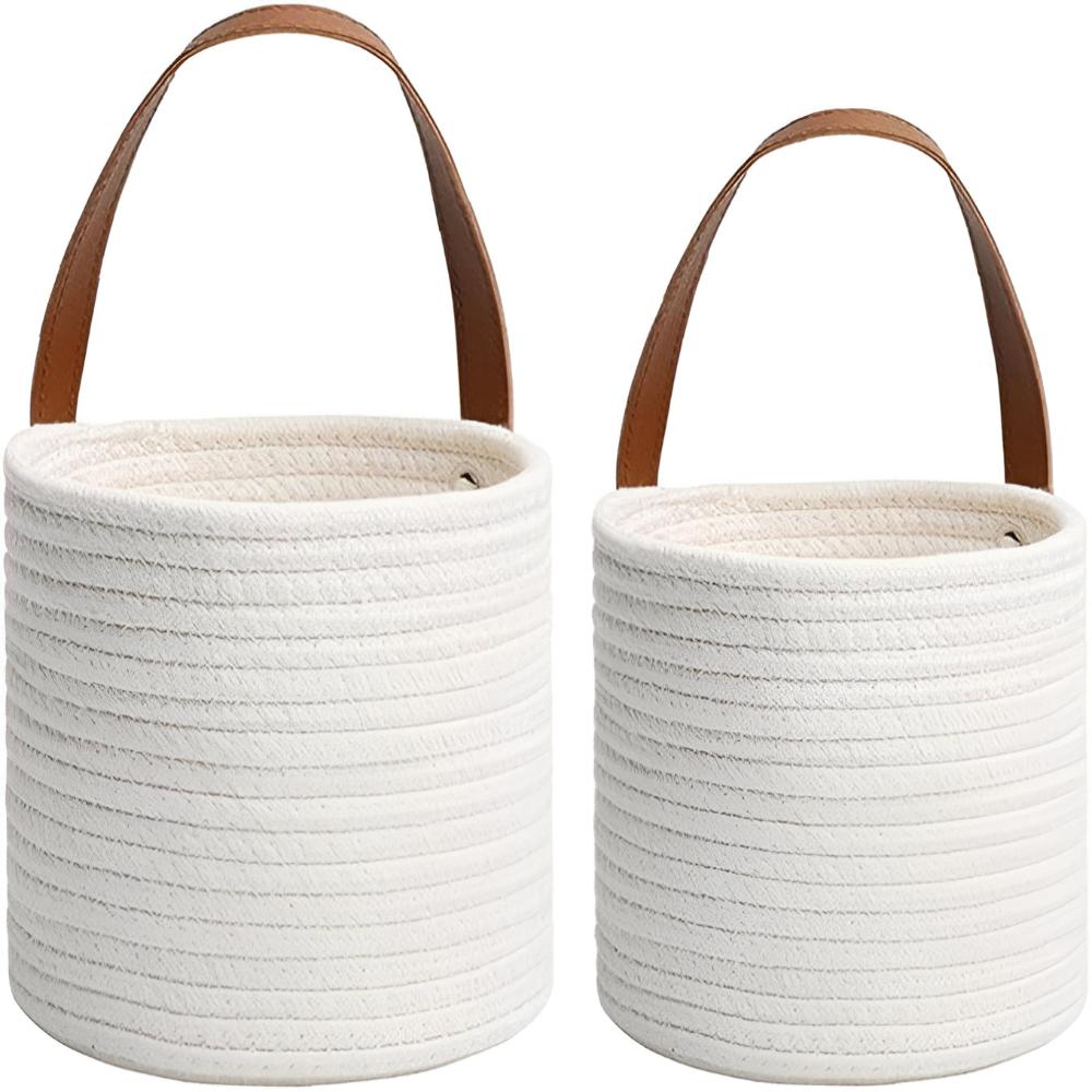 CozyNest | Woven Cotton Rope Hanging Basket 2pc Set