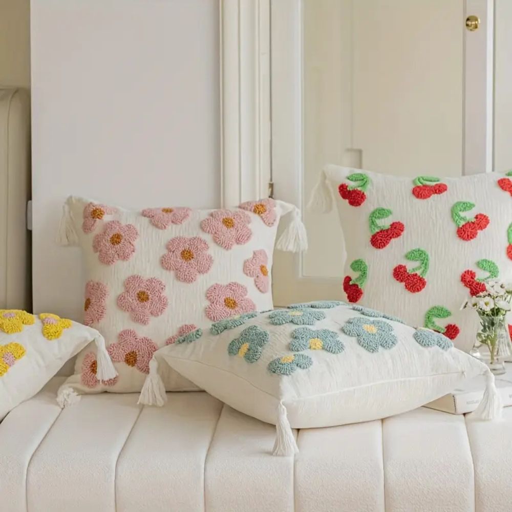 BohoNest | Tassel-Trimmed Floral Cushions