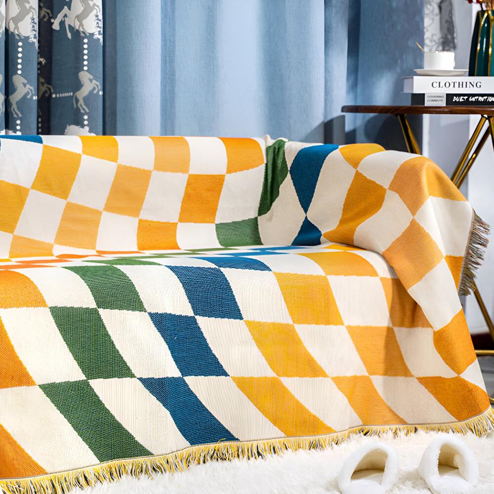 CozyWeave | Colorful Checkerboard Tassel Blanket