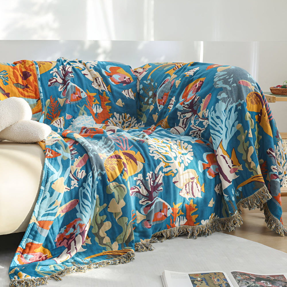 CoralDream | Underwater Coral Pattern Cotton Blanket