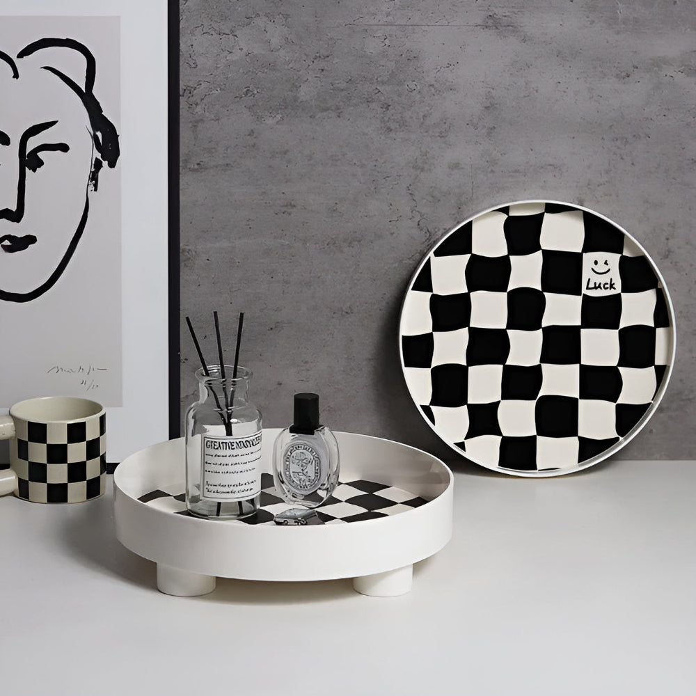 CheckerMate | Round Checkerboard Storage Tray