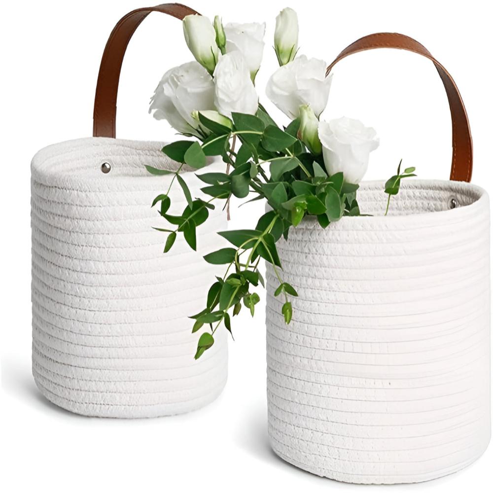 CozyNest | Woven Cotton Rope Hanging Basket 2pc Set